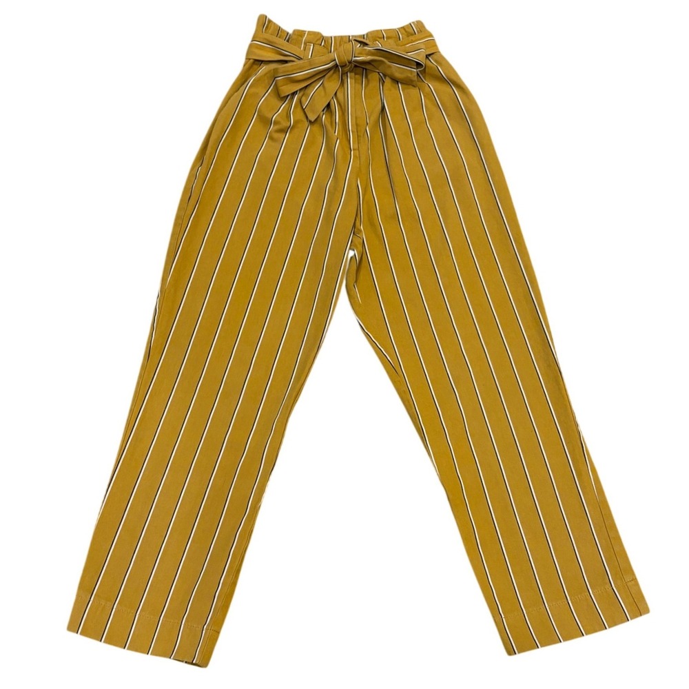 Topshop Pants Womens Size 2 Striped Paperbag Waist Tie‎ High Rise Straight Leg - Picture 2 of 9